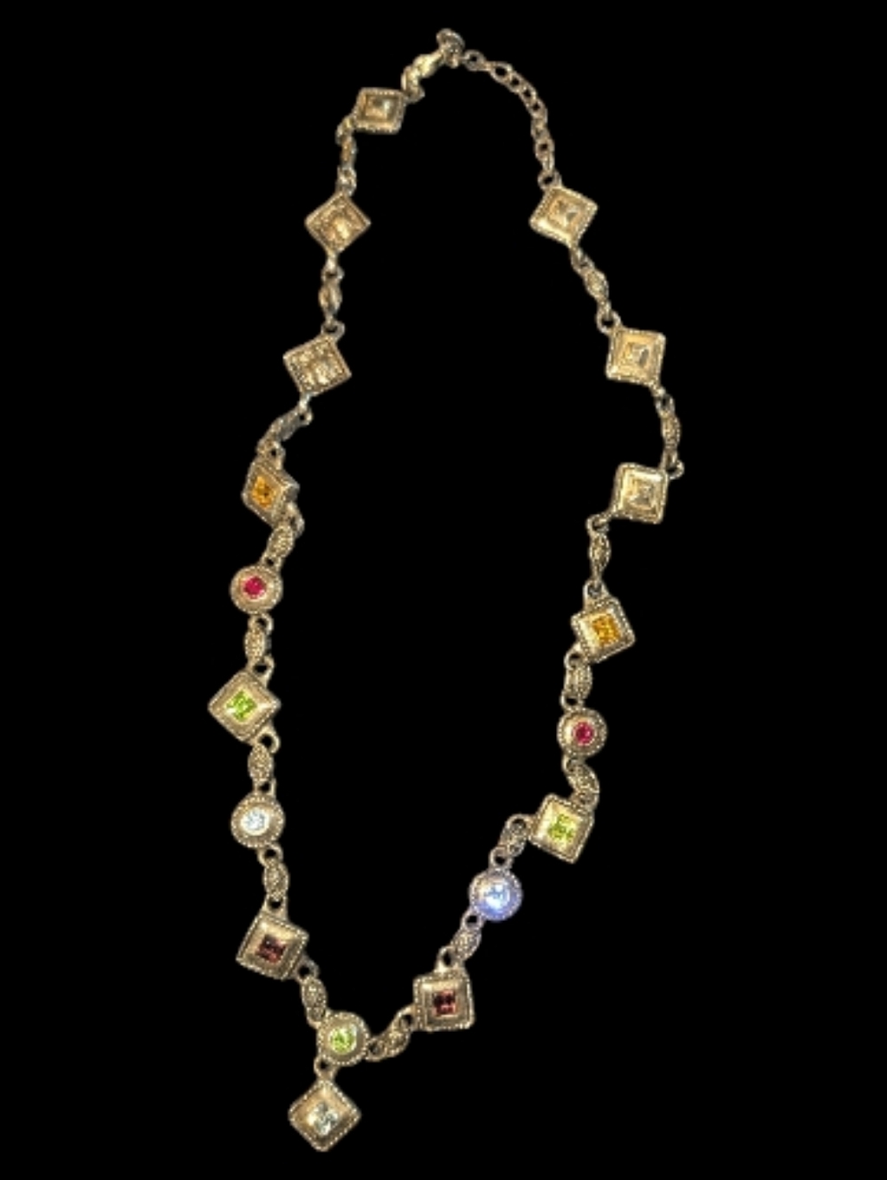EUC Premier Desings Multicolor Gemstone Station Necklace Silver Tone